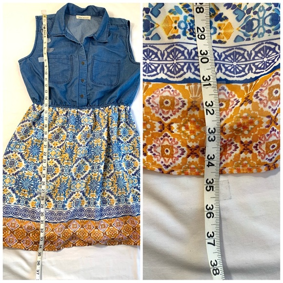 Speed Control sleeveless denim top w/ flowy peasant boho pattern bottom dress - Picture 12 of 12